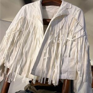 Elegant White Fringe Leather Jacket